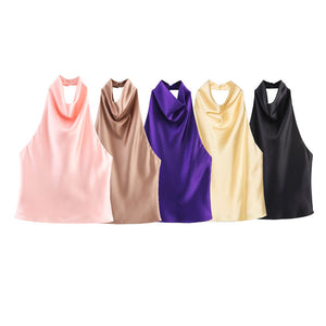 Silk Satin Texture Halter Dress