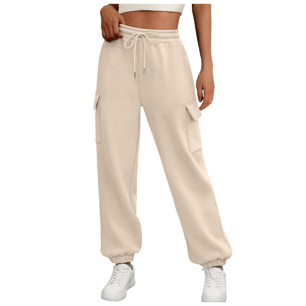 Casual Side Pocket Elastic Waist Solid Color Straight-leg Pants