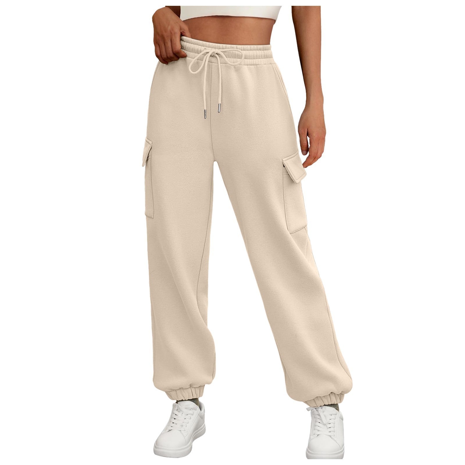 Casual Side Pocket Elastic Waist Solid Color Straight-leg Pants