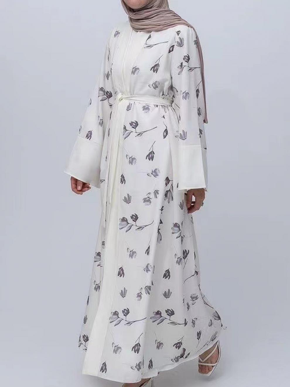 Ethnic Print Long Dress Fashion Lace-up Robe
