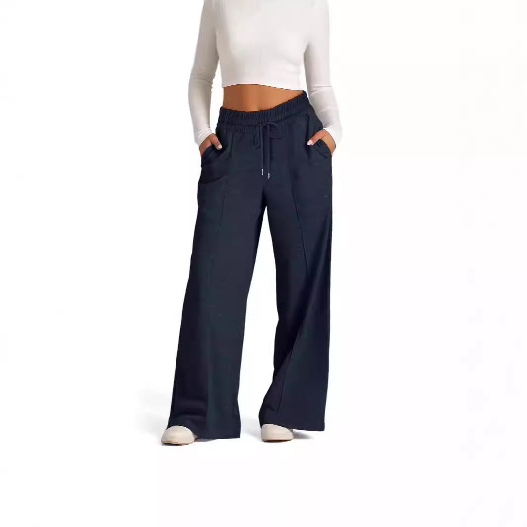 Women's Lace-up Solid Color Waist Tight Fashion Wide-leg Casual Pants