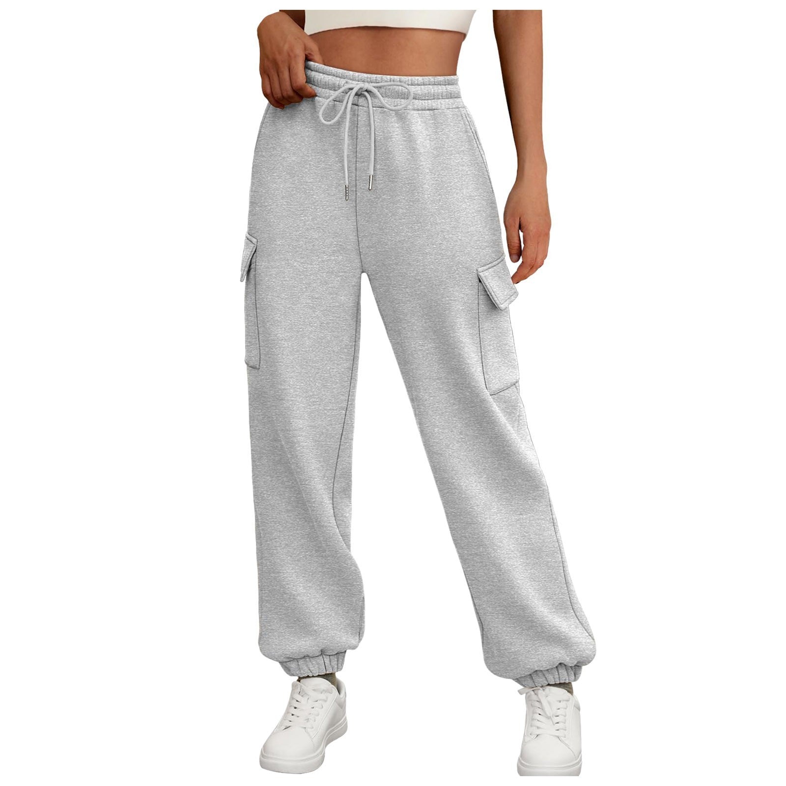 Casual Side Pocket Elastic Waist Solid Color Straight-leg Pants