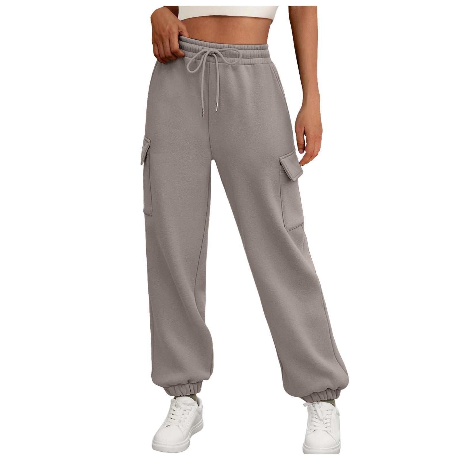 Casual Side Pocket Elastic Waist Solid Color Straight-leg Pants