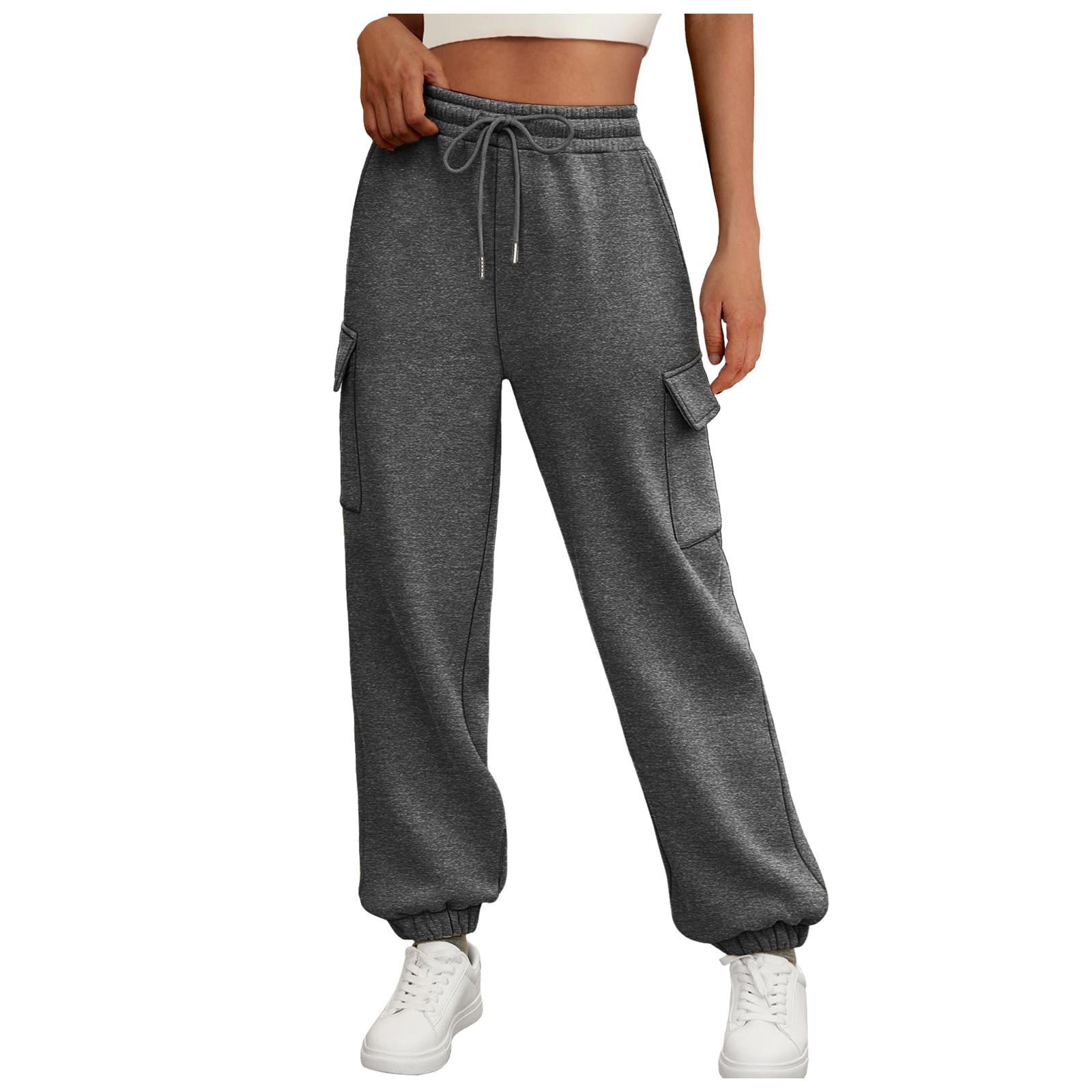 Casual Side Pocket Elastic Waist Solid Color Straight-leg Pants