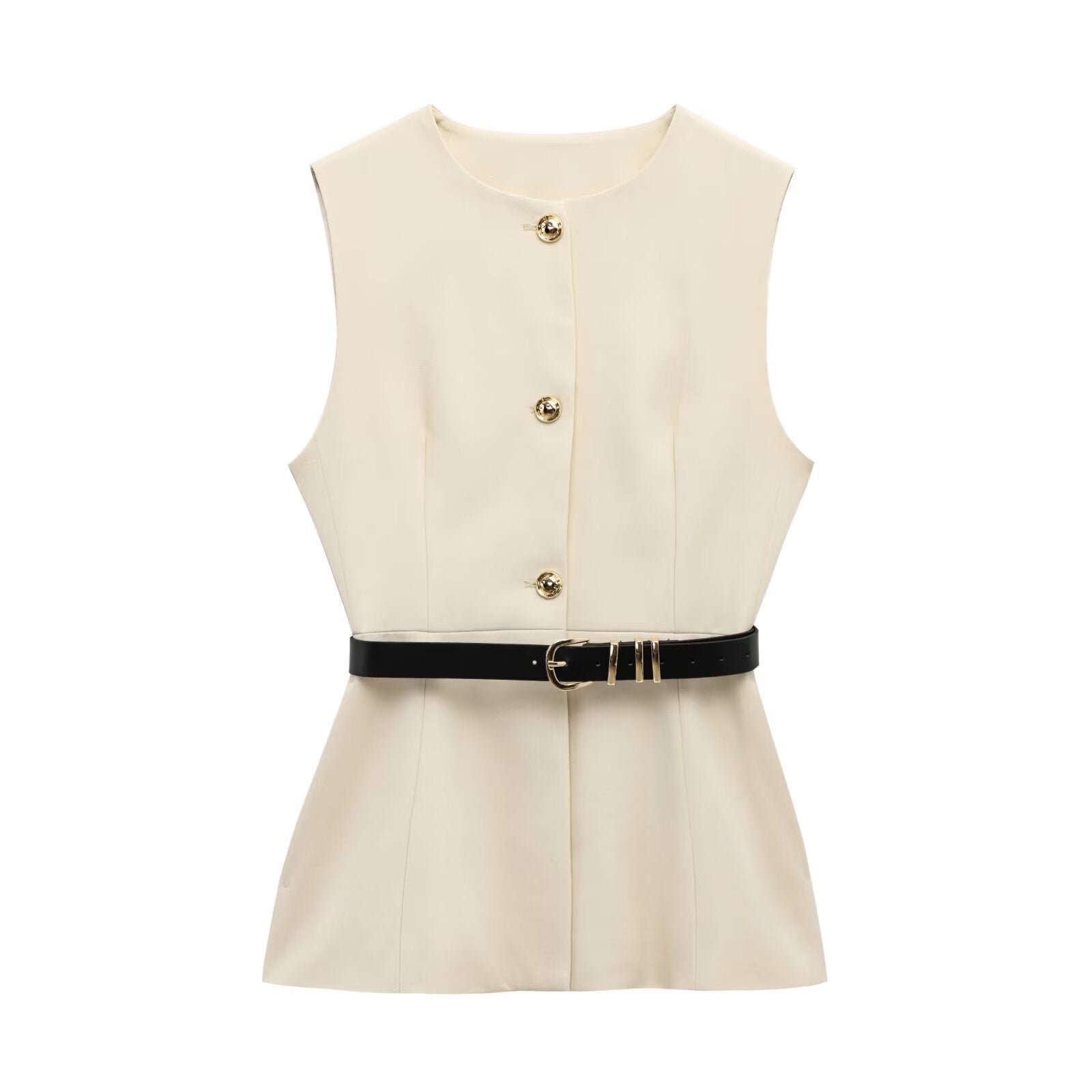 Belt Simple Sleeveless Shirt Bandage Dress Waist-tight Vest
