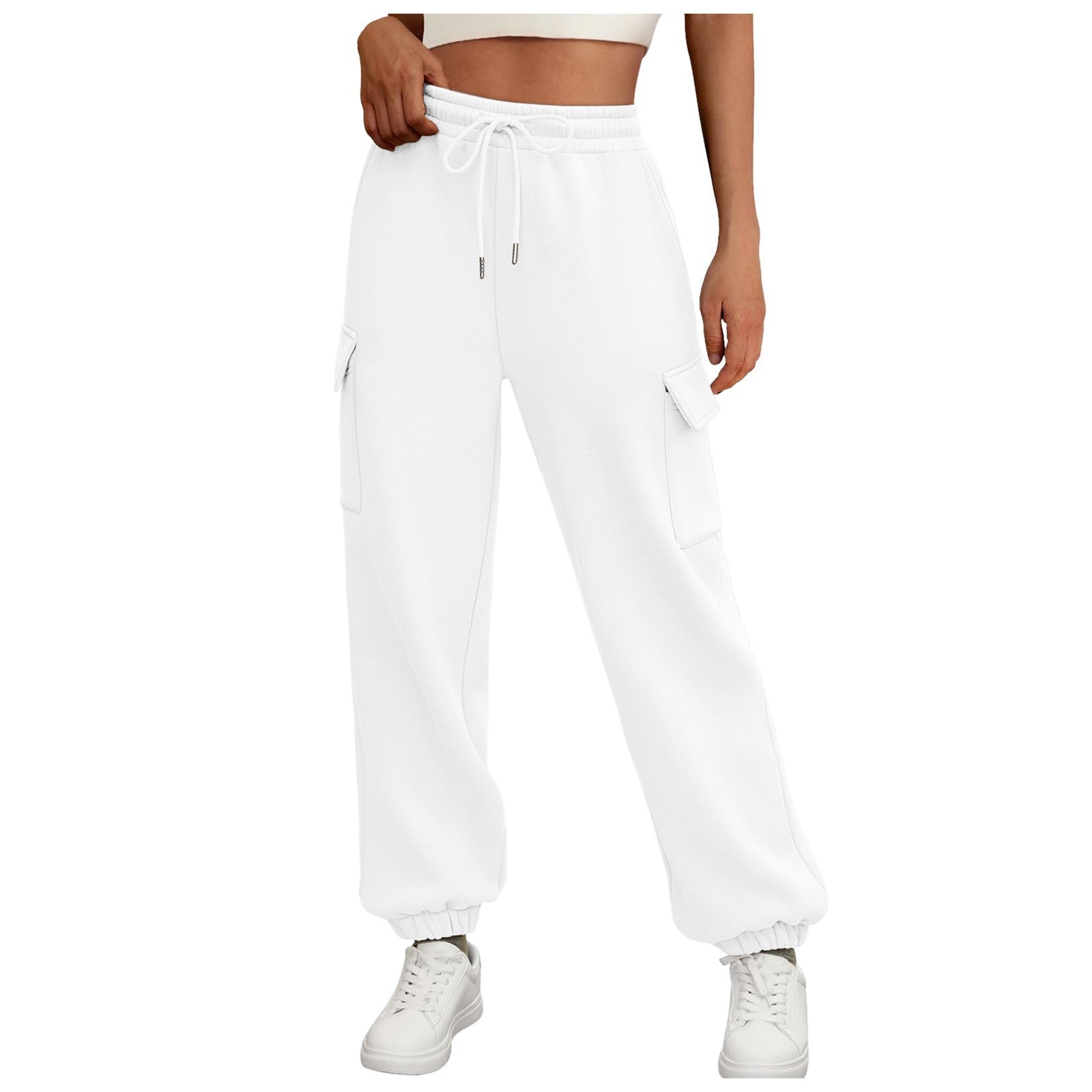 Casual Side Pocket Elastic Waist Solid Color Straight-leg Pants