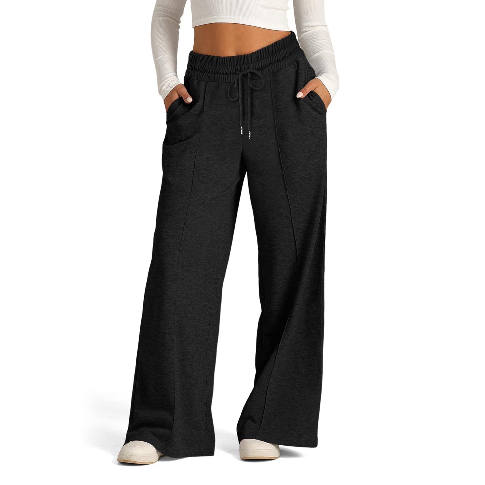 Women's Lace-up Solid Color Waist Tight Fashion Wide-leg Casual Pants