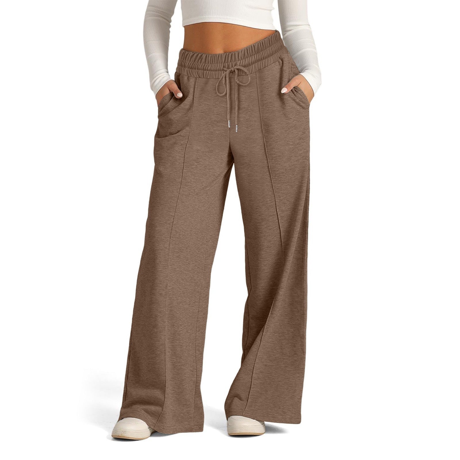 Women's Lace-up Solid Color Waist Tight Fashion Wide-leg Casual Pants