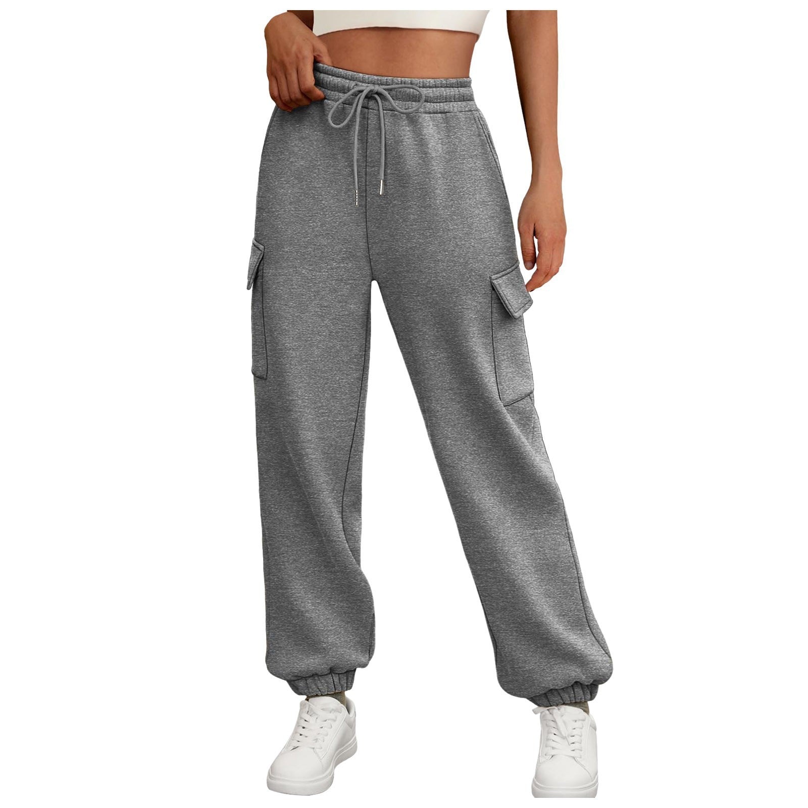 Casual Side Pocket Elastic Waist Solid Color Straight-leg Pants
