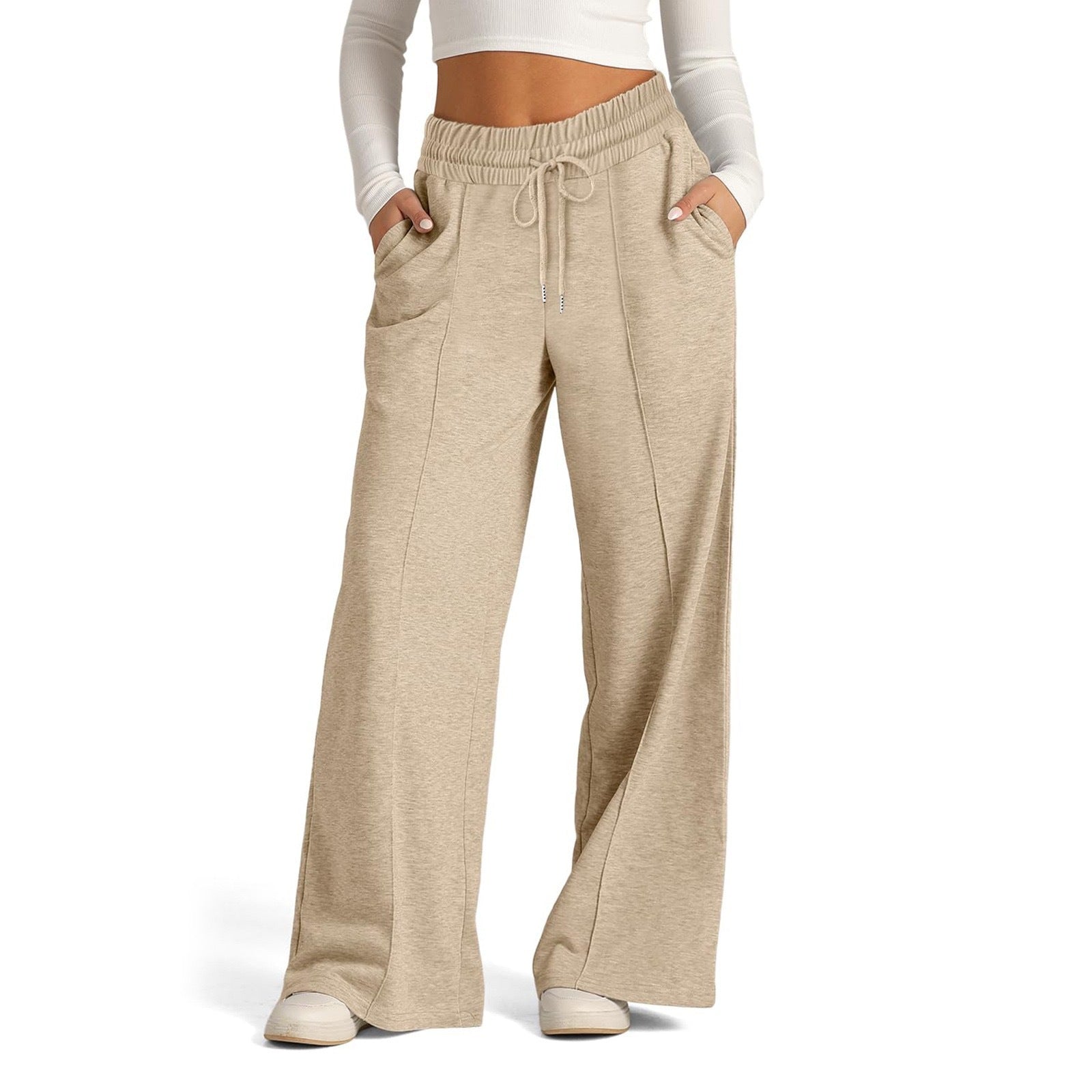 Women's Lace-up Solid Color Waist Tight Fashion Wide-leg Casual Pants