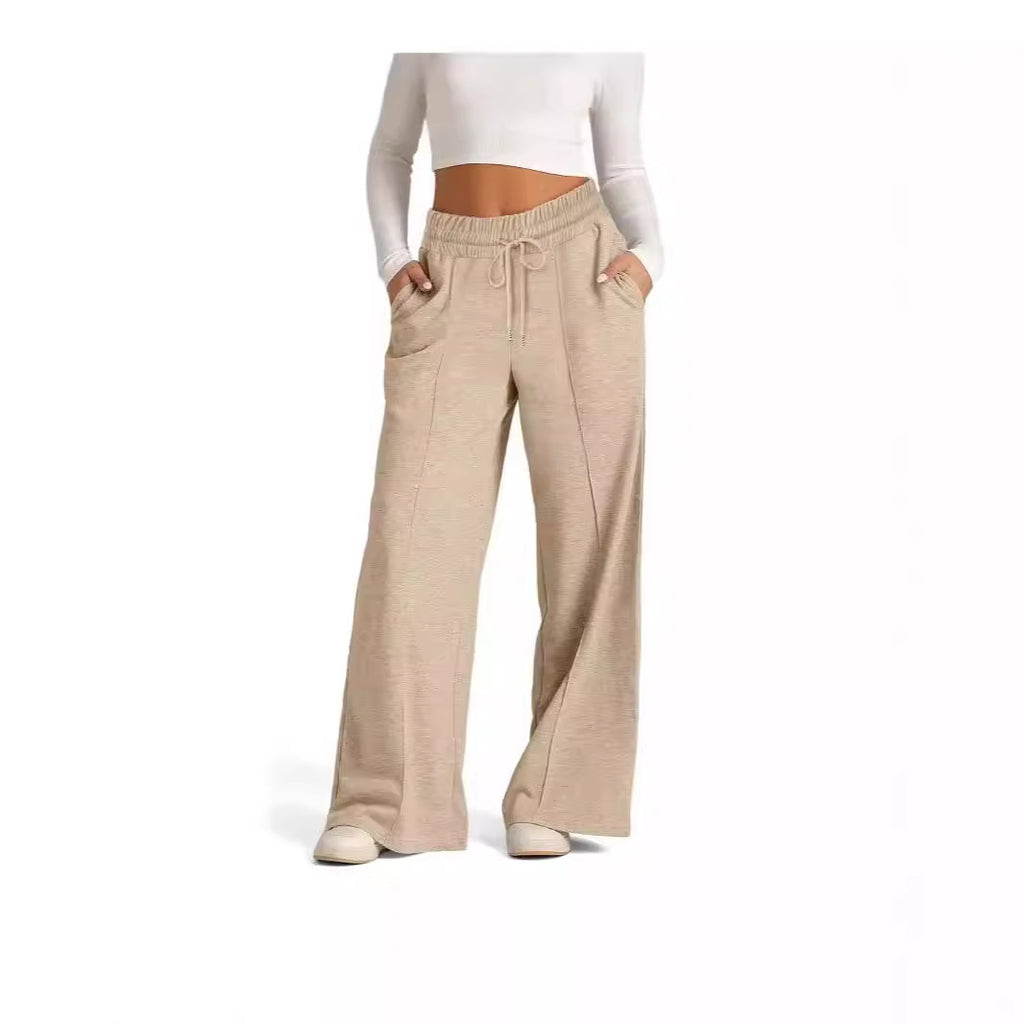 Women's Lace-up Solid Color Waist Tight Fashion Wide-leg Casual Pants