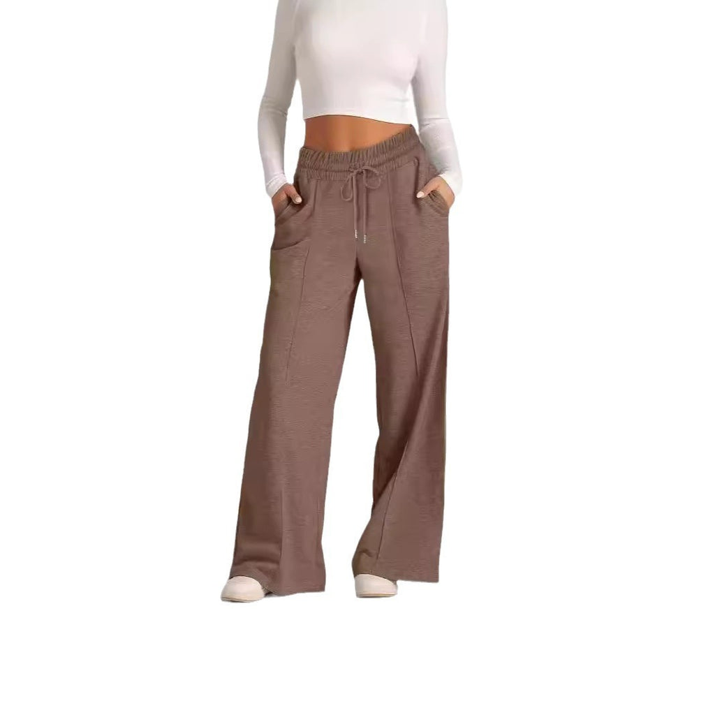 Women's Lace-up Solid Color Waist Tight Fashion Wide-leg Casual Pants