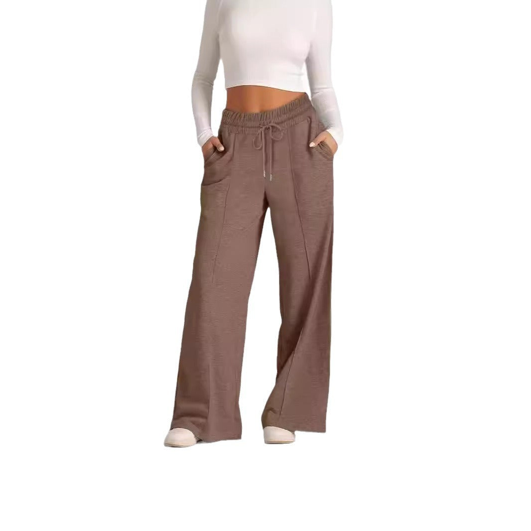 Women's Lace-up Solid Color Waist Tight Fashion Wide-leg Casual Pants