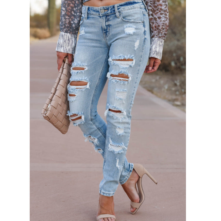Women's Skinny Pants Cotton Trousers With Holes