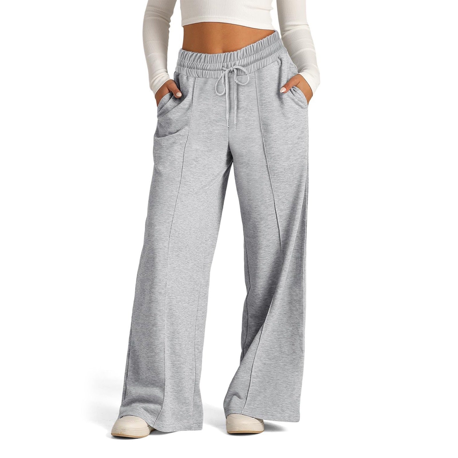 Women's Lace-up Solid Color Waist Tight Fashion Wide-leg Casual Pants