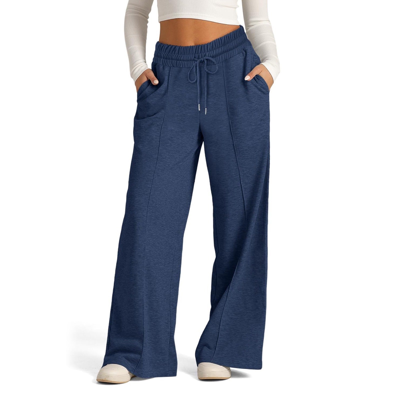 Women's Lace-up Solid Color Waist Tight Fashion Wide-leg Casual Pants